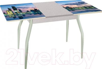 Обеденный стол Древпром Алиот 90x60 (металлик/город на воде/металлик) - в разложенном виде