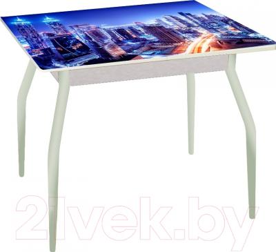 Обеденный стол Древпром Алиот 90x60 (металлик/город синий/металлик)