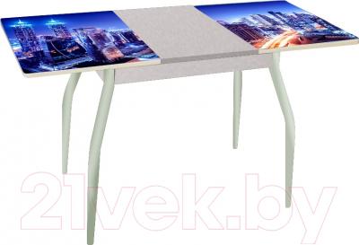 Обеденный стол Древпром Алиот 90x60 (металлик/город синий/металлик) - в разложенном виде