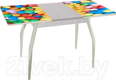 Обеденный стол Древпром Алиот 90x60 (металлик/конфеты/металлик) - в разложенном виде