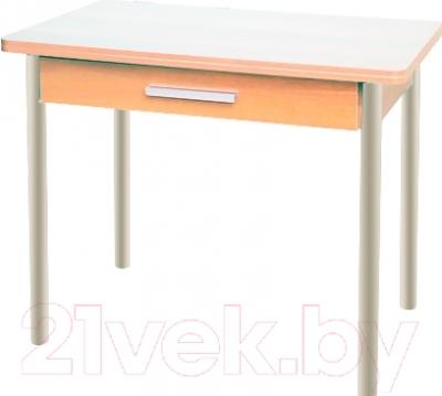 Обеденный стол Древпром М20 90x60 с ящиком (бежевый мрамор/дуб светлый)