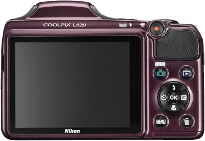 Компактный фотоаппарат Nikon Coolpix L820 Plum - вид сзади