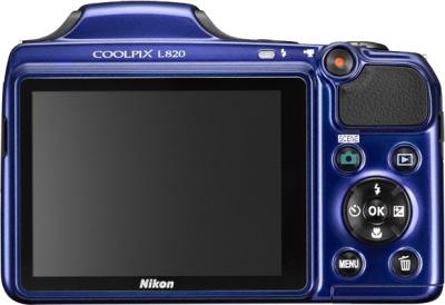 Компактный фотоаппарат Nikon Coolpix L820 Blue - вид сзади