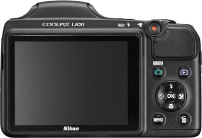 Компактный фотоаппарат Nikon Coolpix L820 Black - вид сзади