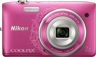 Компактный фотоаппарат Nikon Coolpix S3500 Pink Patterned - вид спереди