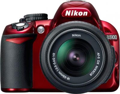 Зеркальный фотоаппарат Nikon D3100 Kit 18-55mm VR Red - вид спереди