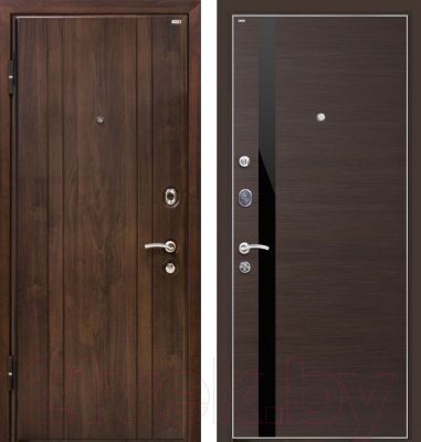 Входная дверь МеталЮр М6 Венге кроскут/черный глянец (86x206, левая)