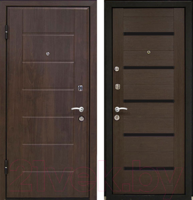 Входная дверь МеталЮр М7 Венге мелинга/черное стекло (96x206, левая)