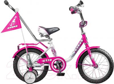 Детский велосипед с ручкой STELS Pilot 110 2016 (12, розовый/белый)