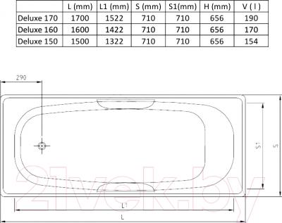 Ванна стальная Estap Deluxe 160x71 - схема