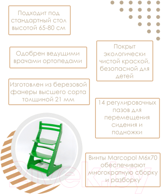 Стул детский Millwood Вырастайка 2 СДН-3 Кат 4.6 (зеленый)