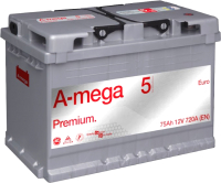

Автомобильный аккумулятор A-mega, Premium 6СТ-75-А3 R low