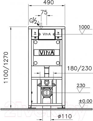 Унитаз подвесной с инсталляцией VitrA Arkitekt / 9005B003-7212 - схема