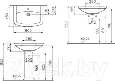 Умывальник VitrA Serenada 60.5x48 / 4167B003-0001 - схема