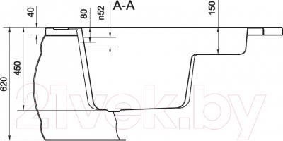 Ванна акриловая Cersanit Adria 150x105 L (с ножками) - схема