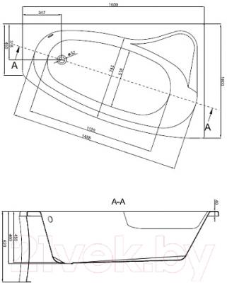 Ванна акриловая Cersanit Sicilia 160x100 R - схема