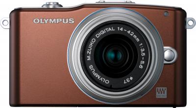 Беззеркальный фотоаппарат Olympus E-PM1 Kit 14-42mm Brown - вид спереди