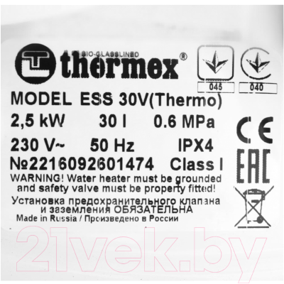 Накопительный водонагреватель Thermex ESS 30V Thermo