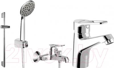 Комплект смесителей Bravat Eco-D F00314C - набор состоит из смесителя для ванны и душа, смесителя для раковины, штанги, шланга и ручного душа