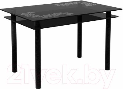 Обеденный стол Artglass Сказка Цветы и листья (серый/черный)