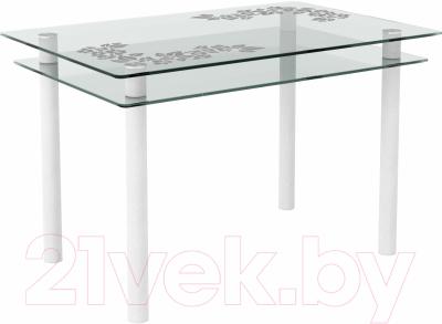 Обеденный стол Artglass Сказка Цветы и листья (белый)