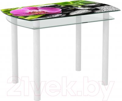 Обеденный стол Artglass Октава Орхидея розовая (белый)