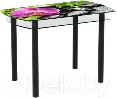 Обеденный стол Artglass Октава Орхидея розовая (черный)
