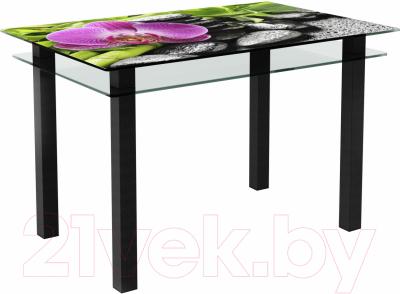 Обеденный стол Artglass Кристалл Орхидея розовая (черный)