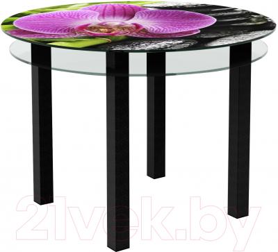 Обеденный стол Artglass Ringo Cristal Орхидея розовая (черный)