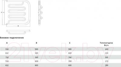 Полотенцесушитель водяной Terminus Фокстрот-Лиана 32/20 600x500 - схема