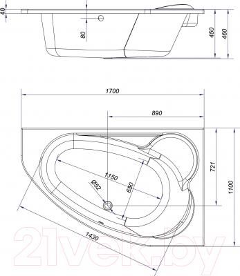 Ванна акриловая Cersanit Kaliope 170x110 R / S301-115 - схема