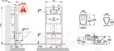 Унитаз подвесной с инсталляцией Roca Victoria 893100000 - схема