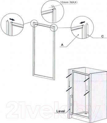 Душевая дверь Belezzo HX-151 90x90 (хром/прозрачное стекло) - схема монтажа