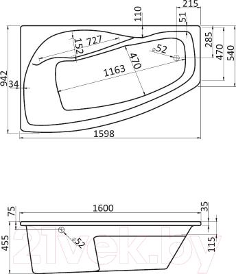 Ванна акриловая Santek Майорка XL 160x95 L Базовая (1WH112346) - схема