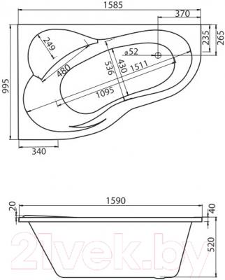 Ванна акриловая Santek Ибица XL 160x100 L Базовая (1WH112352) - схема