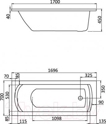 Ванна акриловая Santek Монако 170x70 Базовая Плюс (1WH112359) - схема