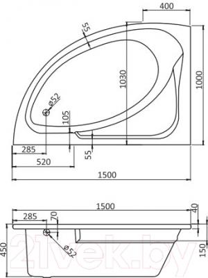 Ванна акриловая Santek Гоа 150x100 L Базовая Плюс (1WH112368) - схема