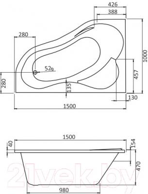 Ванна акриловая Santek Ибица 150x100 L Базовая Плюс (1WH112370) - схема