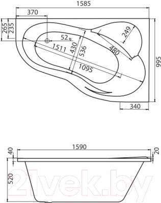 Ванна акриловая Santek Ибица XL 160x100 R Базовая Плюс (1WH112373) - схема