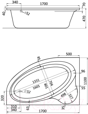 Ванна акриловая Santek Эдера 170x110 L Комфорт (1WH112394)