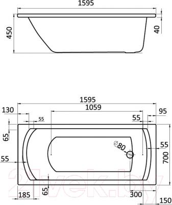 Ванна акриловая Santek Монако 160x70 Комфорт Плюс (1WH112398) - схема