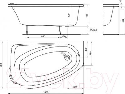 Ванна акриловая Kolo Mystery 150x95 R / XWA3750000 (с ножками) - схема