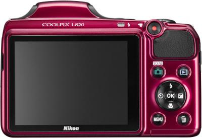 Компактный фотоаппарат Nikon Coolpix L820 Red - вид сзади