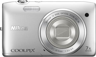 Компактный фотоаппарат Nikon Coolpix S3500 Silver - вид спереди