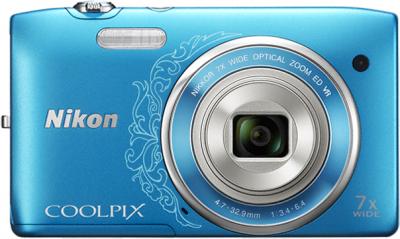 Компактный фотоаппарат Nikon Coolpix S3500 Blue Patterned - вид спереди