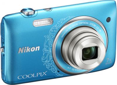 Компактный фотоаппарат Nikon Coolpix S3500 Blue Patterned - общий вид