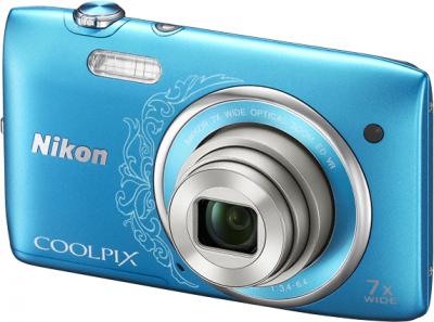 Компактный фотоаппарат Nikon Coolpix S3500 Blue Patterned - общий вид