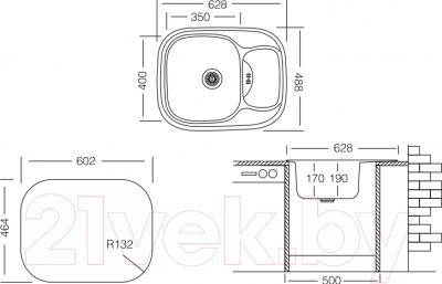 Мойка кухонная Ukinox GAM 628.488 GW 6K (левая)