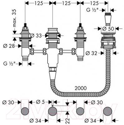 Встраиваемый механизм смесителя Hansgrohe 13244180 - схема