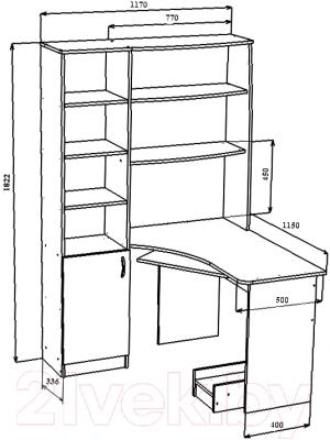 Компьютерный стол Мебель-Класс Меридиан (венге/дуб молочный, левый) - технический чертеж